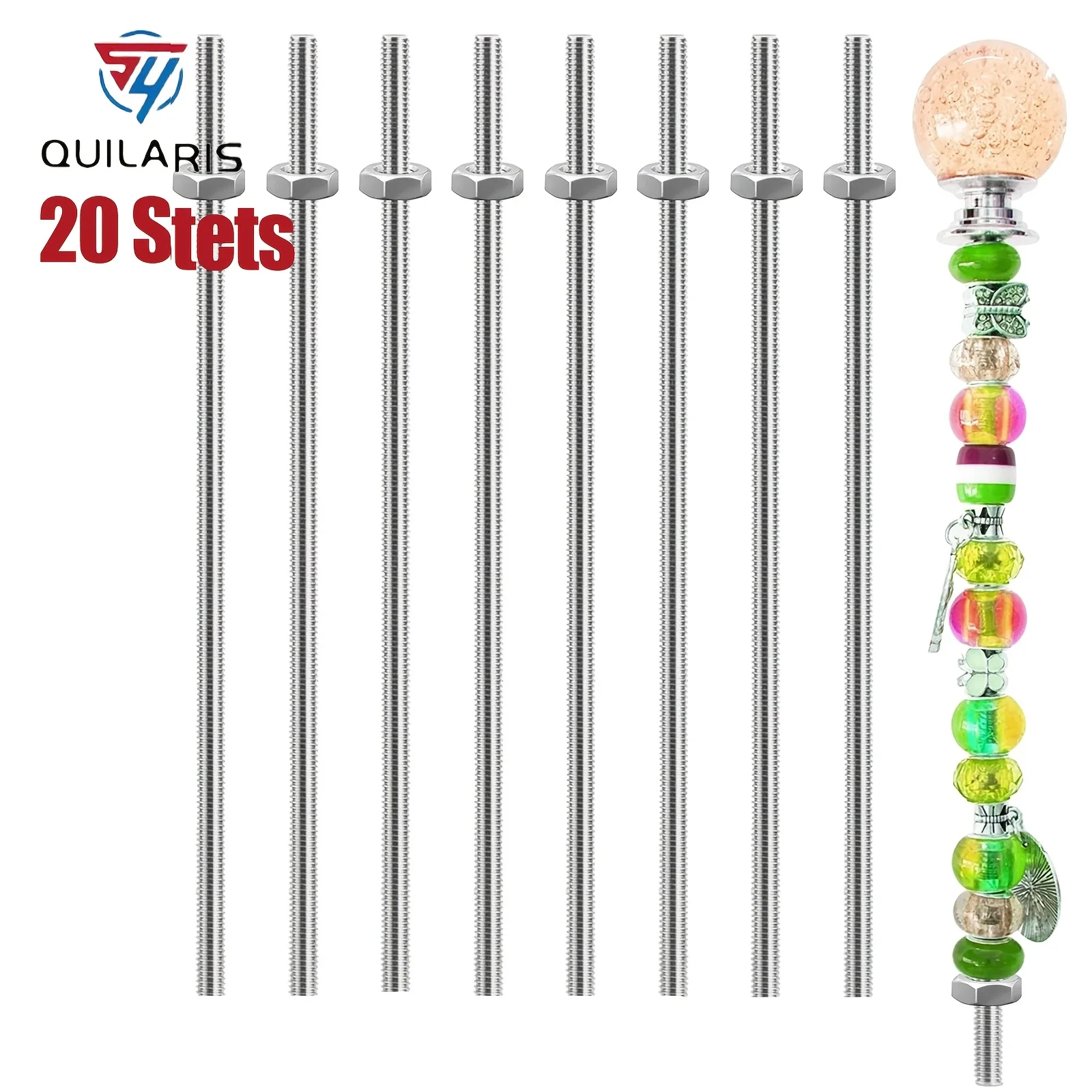 The 20-piece 8/32 inch threaded rod set includes 20 M4 screws and 20 metal hexagonal nuts. The stainless steel full-threaded hexagonal nuts are used for bead jewelry garden post rods, for stringing garden post rods, and for DIY fairy sticks.