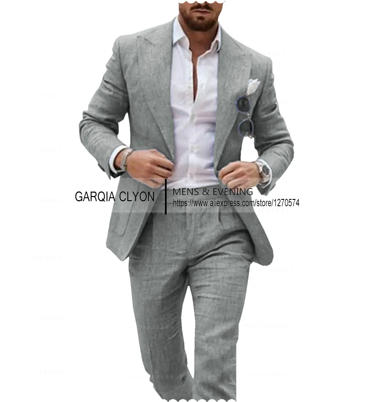 2023 New Linen Men's Suit Peak Lapel Men Suits Formal Best Man 2-Piece (Blazer+Pants) Banquet Set Groom Style Slim Fit Business