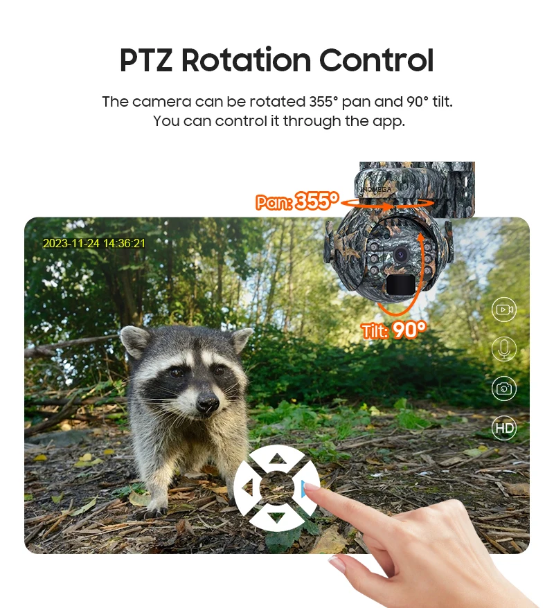 INQMEGA 5MP 4G Solar Cameras 4G Sim/WIFI Wireless Outdoor 360° View Animal Monitoring Camouflage Color Solar Battery PTZ Camera