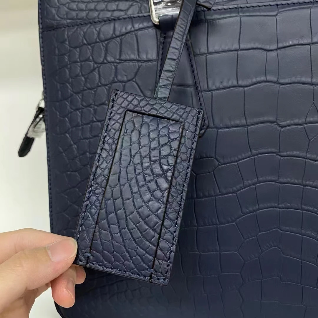 Maleta genuína de crocodilo masculina, bolsa de negócios, pele de laptop de luxo, cor azul e cinza, nova, 2023