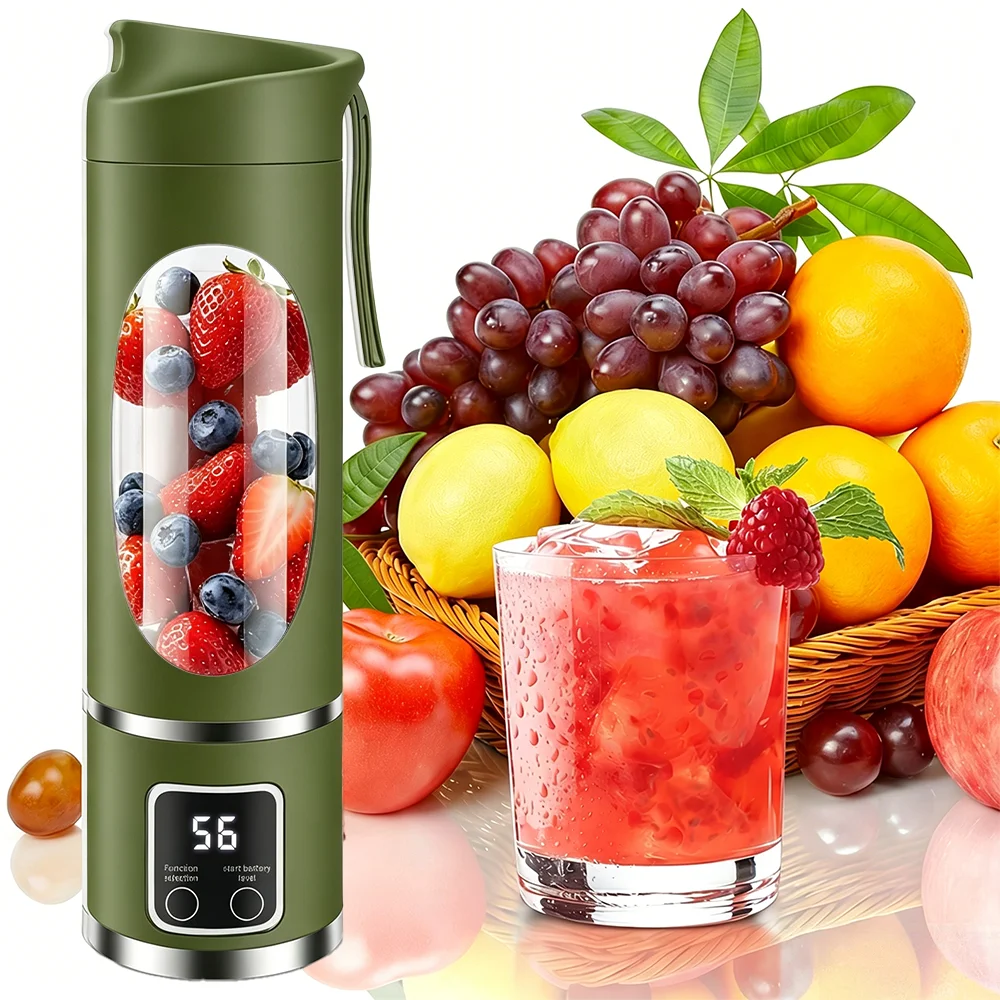 Mini-mixeur à fruits rechargeable de 450 ml, 12 lames en acier inoxydable, 3 niveaux de vitesse, chargement USB, affichage numérique, mixeur portable pour smoothies, facile à nettoyer, mixeur de voyage pour le sport, le camping et le bureau.
