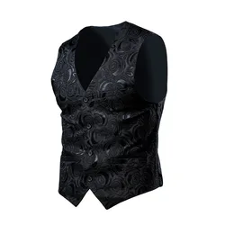 #4868 Black White Vintage Vest Men Plus Size 5XL 6XL Sleeveless Vest Jacket Male V-neck Single Breasted Waistcoat France Style