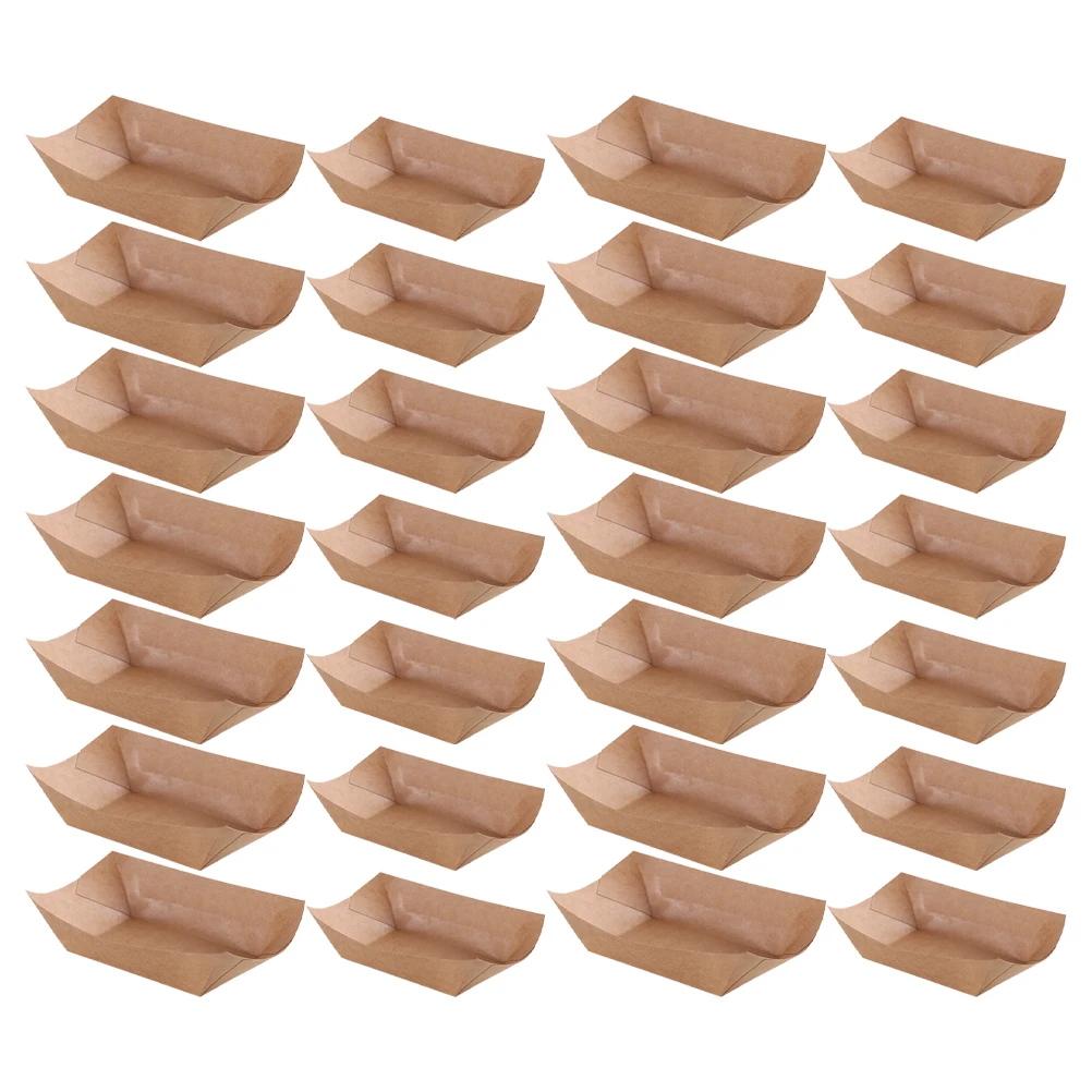 

100 Pcs Kraft Paper Boat Shaped Boxes Eco Friendly Food Packing Biscuit Storage Stackable Leak Proof PE Coated Lightweight