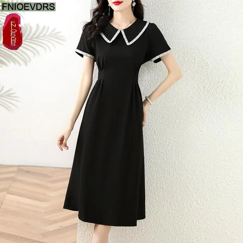 Sommer lässig lockeres Kleid Frauen neue heiße 2024 Französisch europäischen Stil Design Kurzarm schwarz T-Shirt Kleid Vestidos