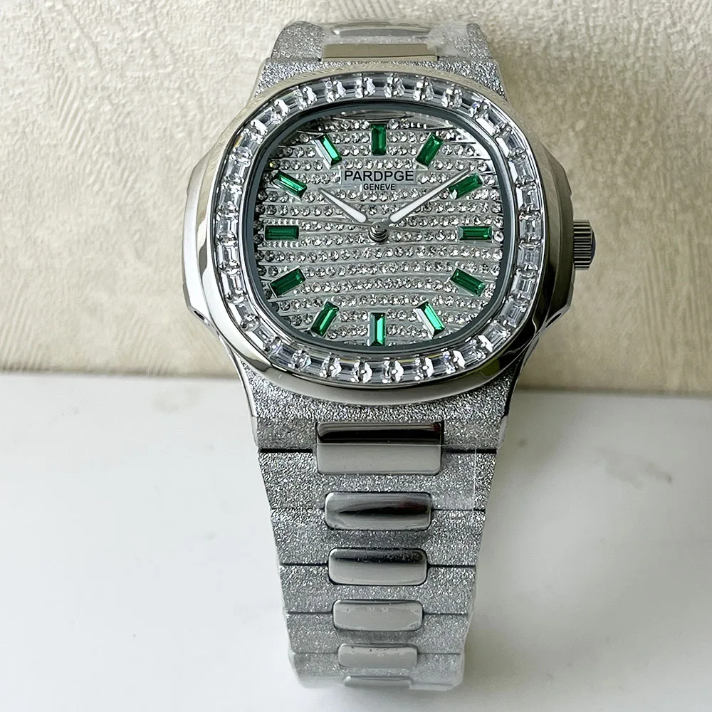 PARDPGE White sand steel case multi-drill case 42mm men\'s stainless steel automatic mechanical watch Date Blue Ding sparkle dial