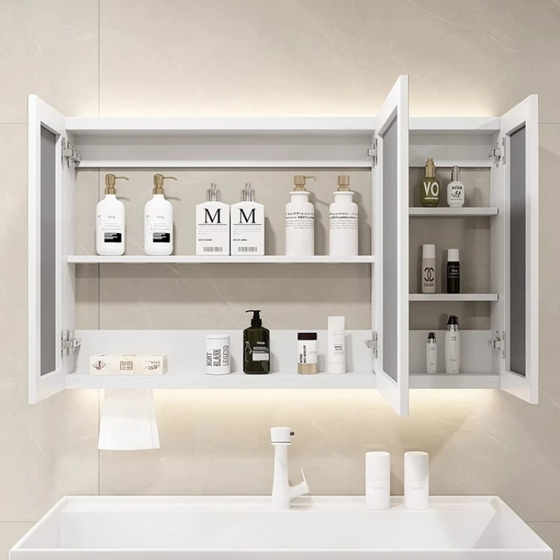 Smart Led Bathroom Mirror Cabinet Wall Mounted Storage Vanity Led Light Anti Fog Touch Sensor Makeup Shaving Mirror Household