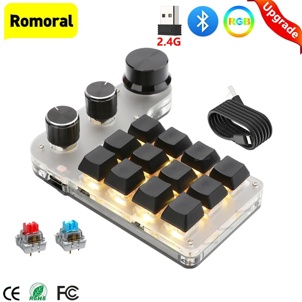 RGB Custom Macro Keyboard Bluetooth 2.4G Receiver USB 3 Mode Programming Game Photoshop Hotswap Mechanical Shortcut Keypad