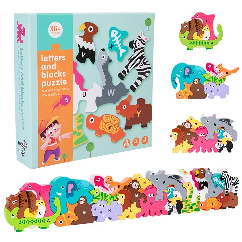 Puzzle in legno per animali Montessori Giochi 3D per cartoni animati per bambini Giocattoli educativi per l'apprendimento precoce per bambini