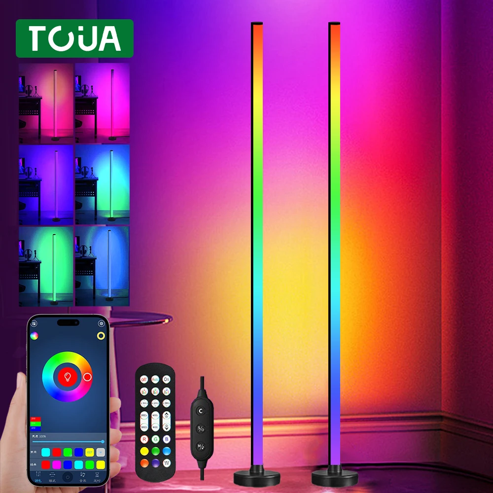 RGB LED مصباح أرضي التحكم عن بعد APP الموسيقى مزامنة الزاوية الإضاءة الموقت الذكية الحديثة المزاج الدائمة مصباح لغرفة النوم غرفة المعيشة