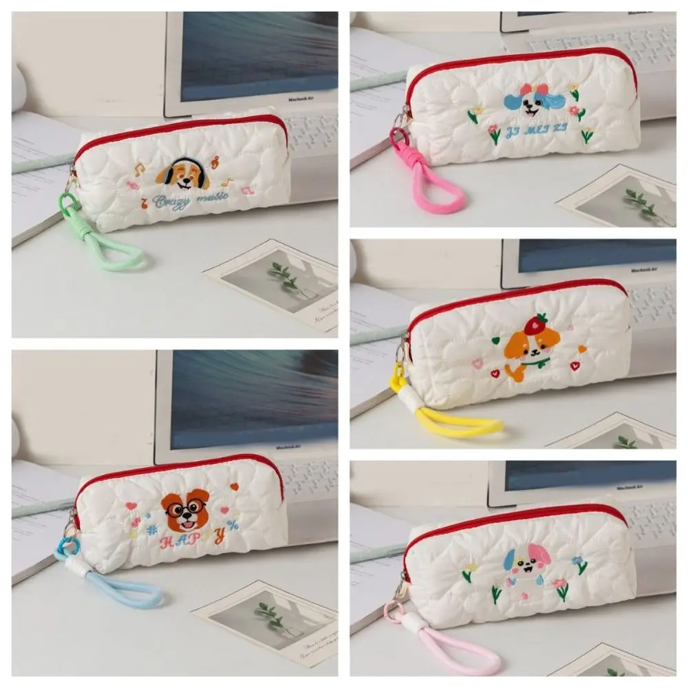 

Cute Embroidered Dog Dog Pen Bag Ins Style Large Capacity Pencil Pouch With Pendant Rope Student Stationery Bag School Office
