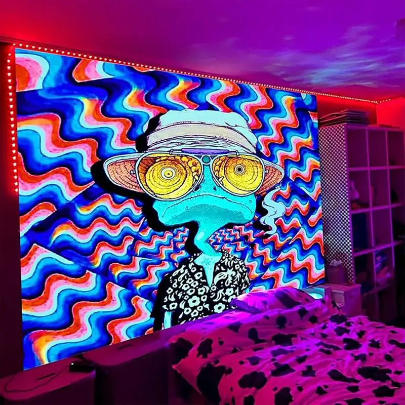 VIKAMA Psychedelic Sunglasses Frog Tapestry, Trippy Wall Art Background Cloth for Funky Living Room Aesthetic Home Decor