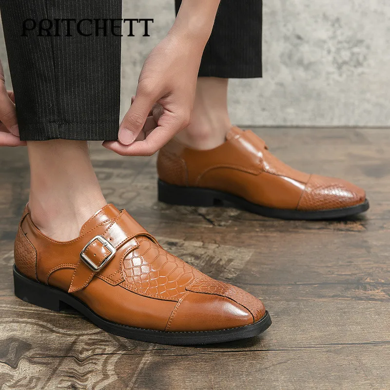 Belt Buckle 48 Large Size Leather Shoes Fish Scale Pattern New Casual Fashion Slip-On Loafers Trendy Buckle Men's Leather Shoes