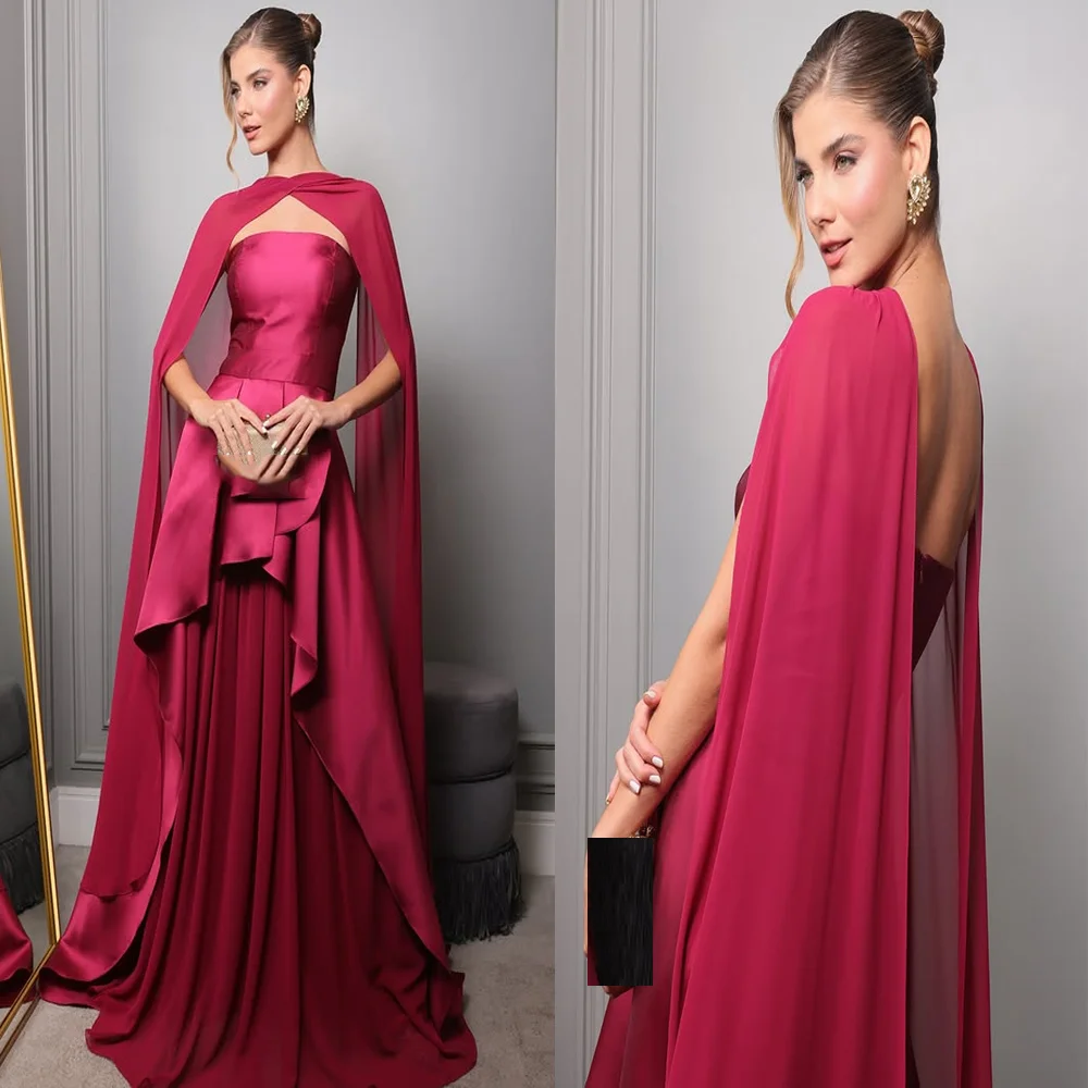 

Modest Boat Collar Ruffles Pleated Evening Dress for Mother A-line Flowing Floor Length Mother of the Bride Dresses Customized
