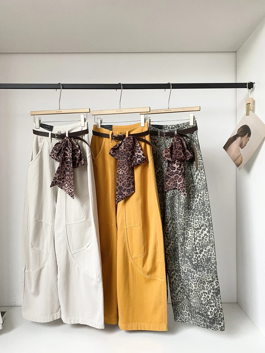 

High Waist Knife Denim Jeans Women's Loose Slim Wide Leg Casual Floor Length Pants Sash Decoration Spring 2026 New