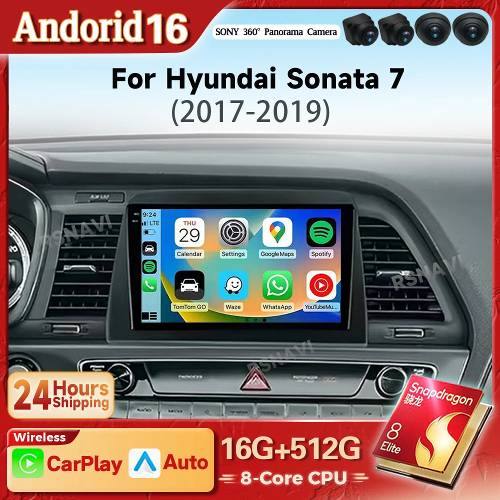 Android 16 Carplay Auto 2K Screen Car Radio Multimedia Player For Hyundai Sonata 7 LF 2017 - 2019 Autoradio Stereo BT Snapdragon