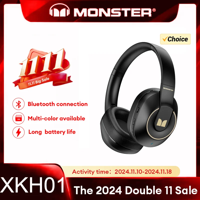 Monster XKH01 HD Call HiFi Sound Earbuds Gaming Wireless Headphones Bluetooth Earphones 5.3 Foldable & Easy To Store Headset