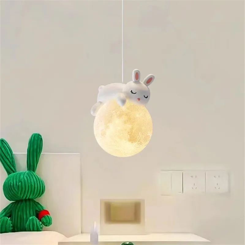 Imagem -03 - Minimalista Urso Polar Luzes Pingente Luz Bonito Quarto Bedside Moon Lamp Decoração da Sala de Estar Decoração do Quarto das Crianças