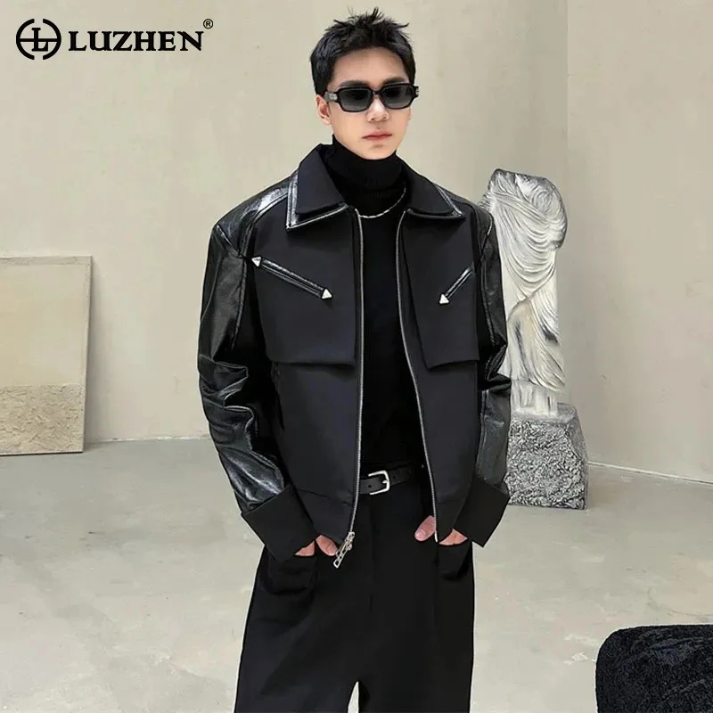 

LUZHEN Leather PU Splicing Design Jacket Men Original 2024 Spring Design High Street Korean Trendy Outwear Free Shipping 97e16b