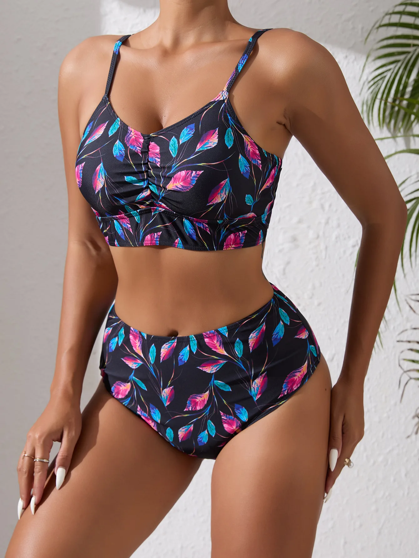 Summer Holiday Outfits Women's 3-Piece Bikini Set Sexy Floral Print Swimwear with Cover Up Shirts High Waist Two-Piece Swimsuit