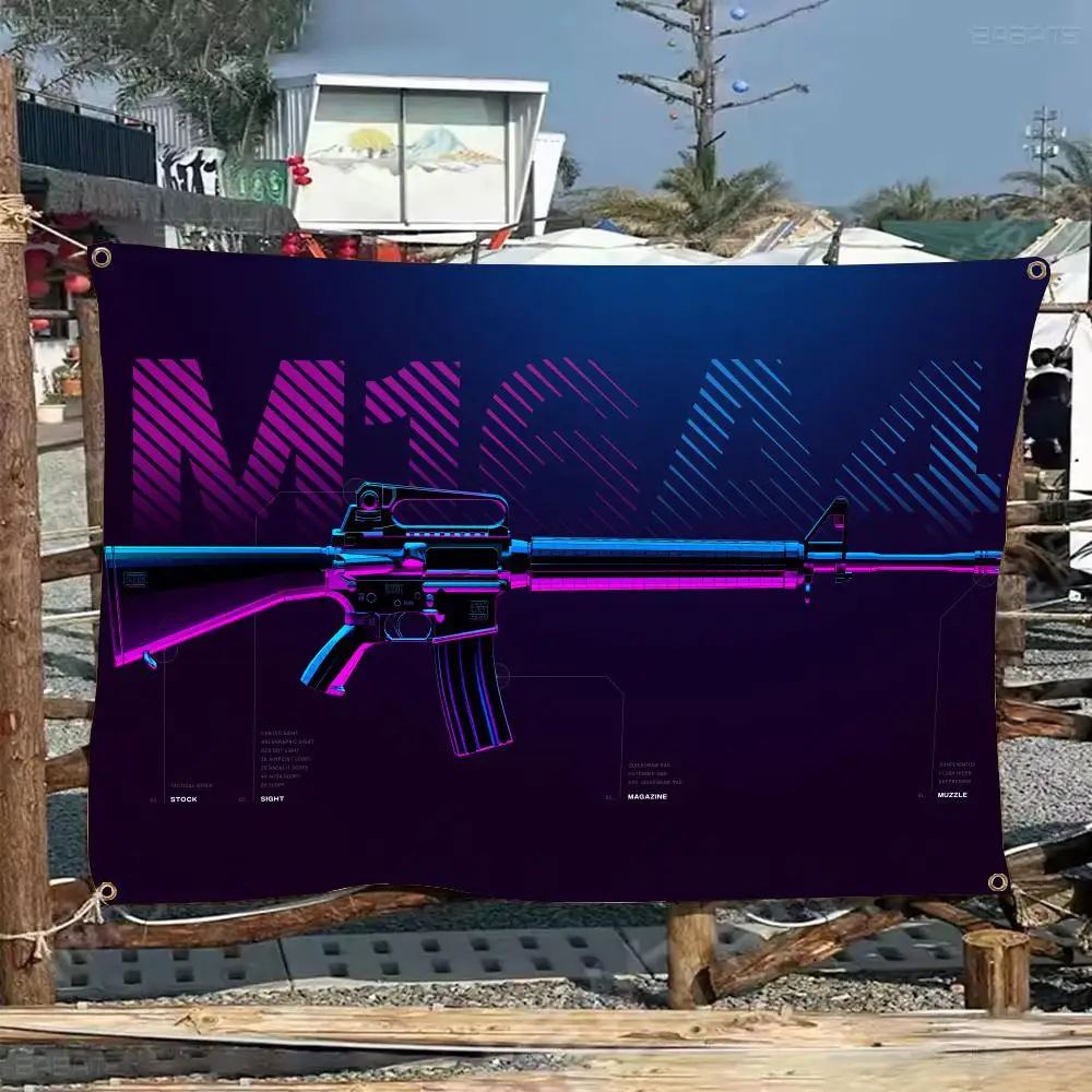 Cyberpunk AK-47 Design Tapestry Aesthetic Wall Hanging Decor Microfiber Fabric Art for Bedroom Living Room Home 4