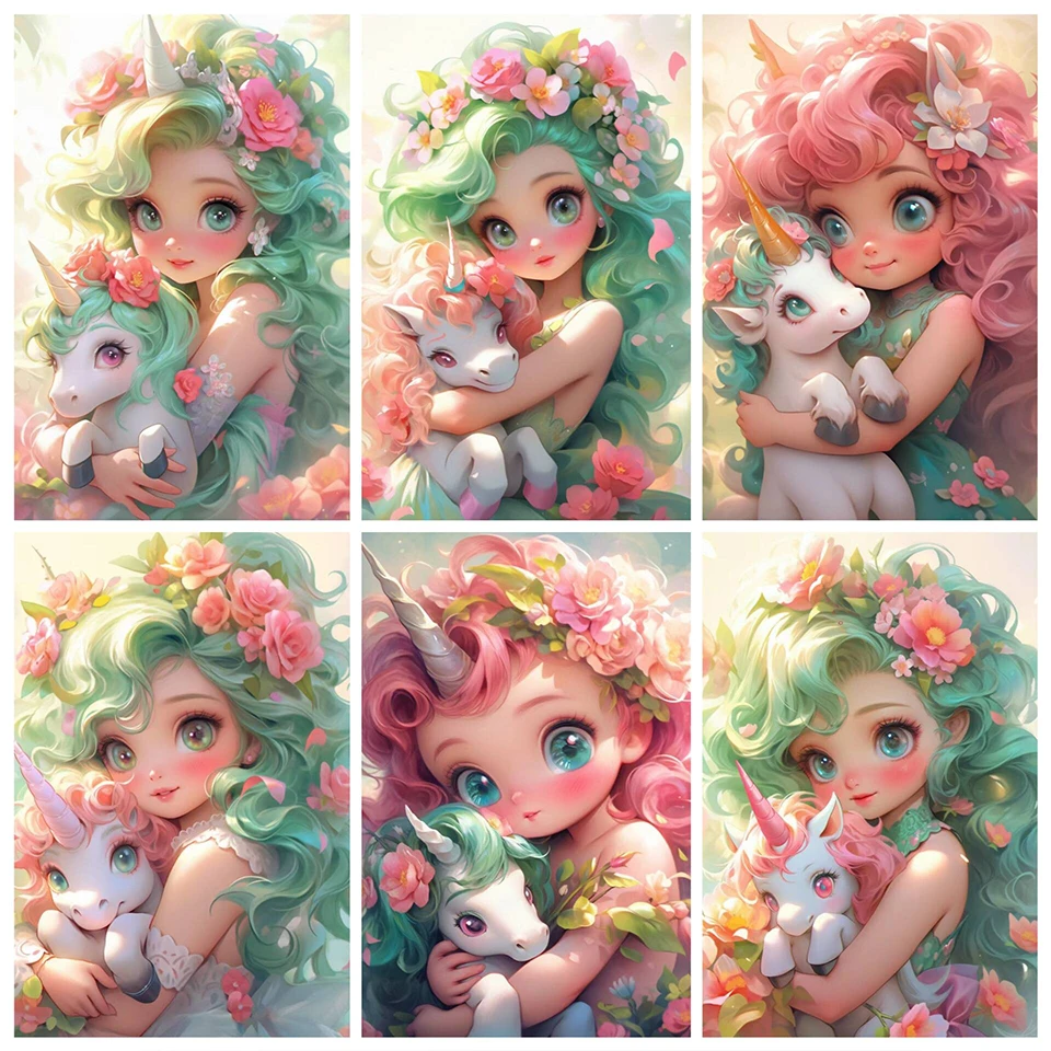 Unicorn Girl Diamond Painting Cross Stitch Full Square Round Drill Diy Diamond Mosaic Icons Cartoon Embroidery