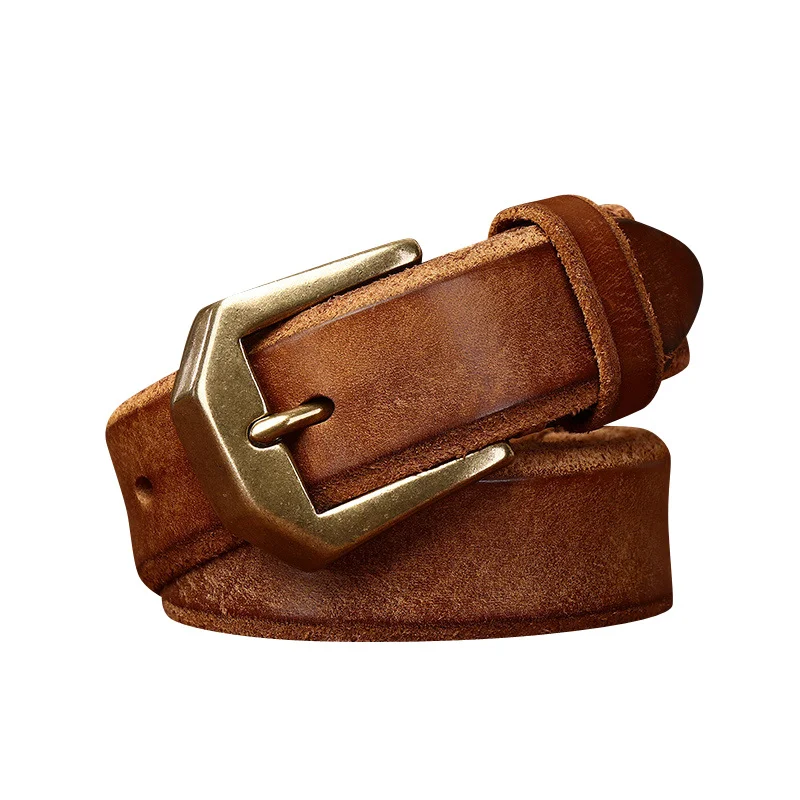 SEEDAX Mens Genuine Leather Belt Retro Luxury 3.8cm Wide  Brass Pin Buckle Belts For Men