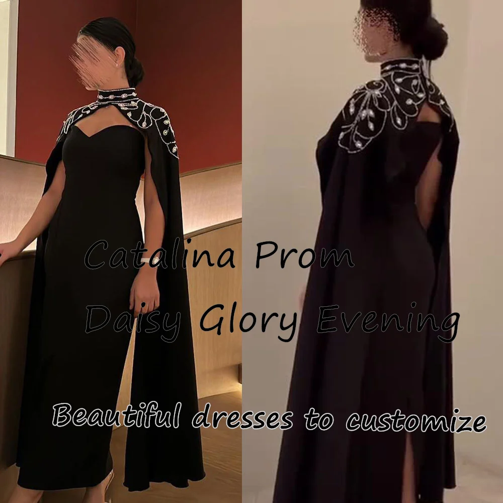 

Elegant Prom Dresses Gala with Shawl Beads Ankle Length Evening Party Dress Mermaid High Neck Saudi Arabia Simple Party Dresses