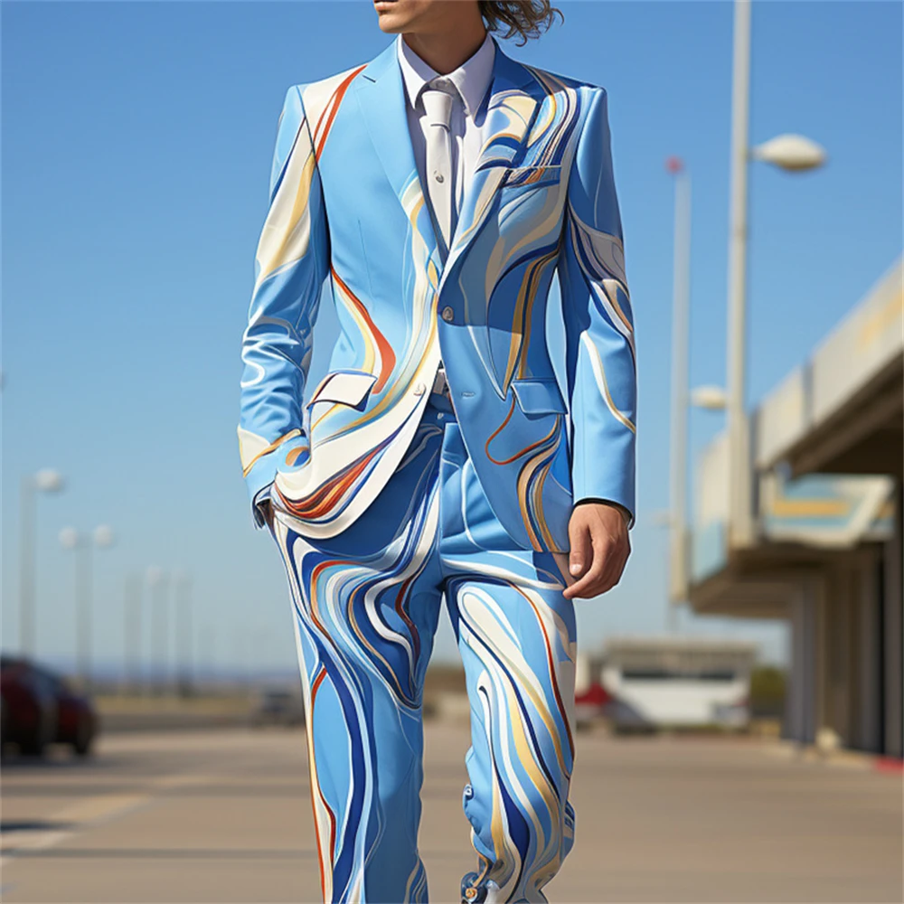 Blue Artist Design Men's 2 Pieces Suit Set Single Breasted Men Tuxedo Blazer Pants Plus Party Costume Outfit Engagement Suits