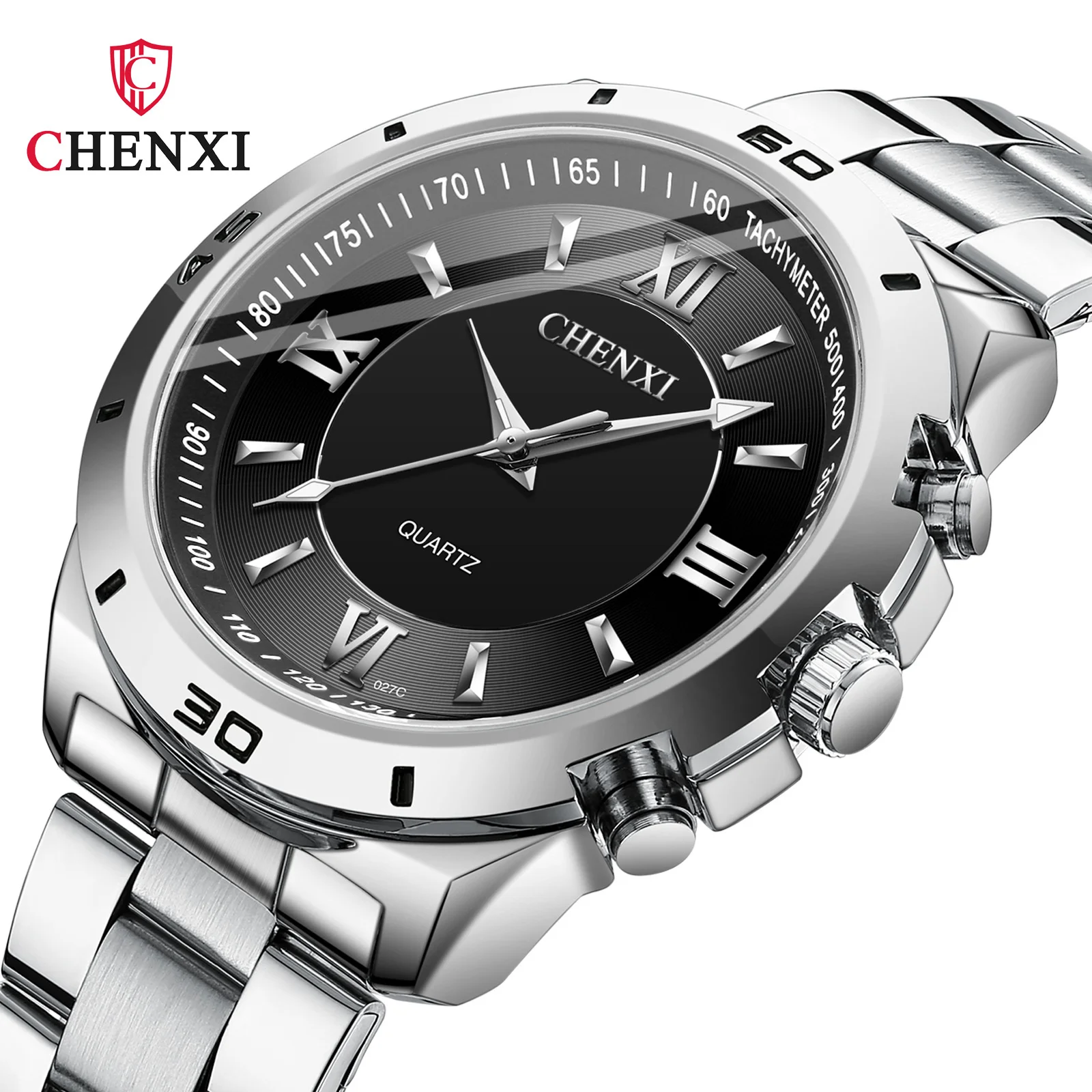 Chenxi-Reloj de pulsera de cuarzo para hombre y mujer, cronógrafo de marca de acero, 027C