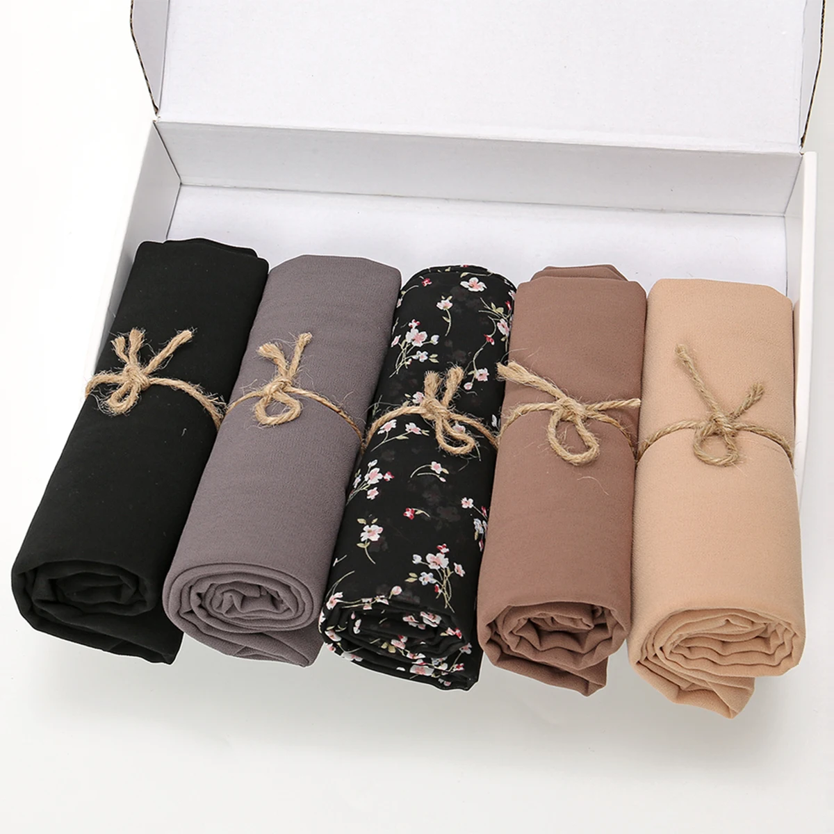 

New 5pcs/Gift Box Women Bubble Chiffon Hijab Female Foulard Muslim Head Scarf Solid Ladies Shawl and Wrap Custom Hijab Stoles