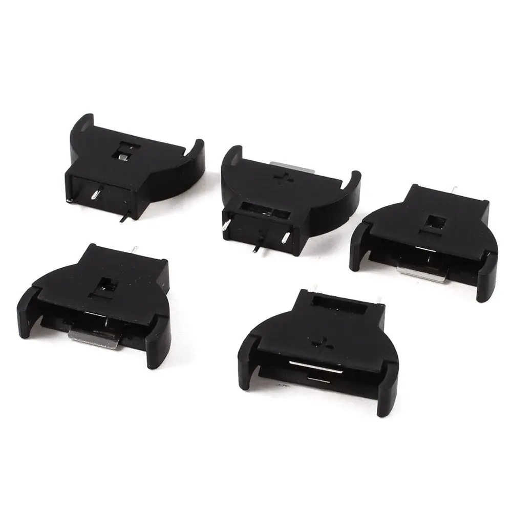 5Pcs Half-Round Black Plastic CR2032 2025 3Pin Cell Coin Battery Button Socket Holder Case