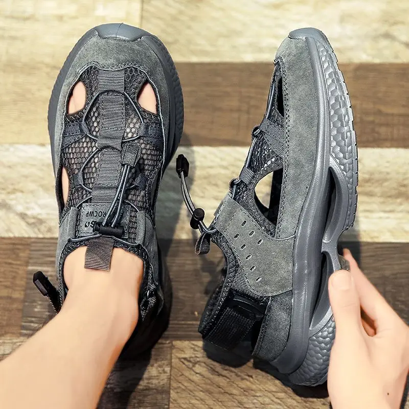 Men's Closed Toe Summer Breathable Thick Sole Clogs Casual Height Increasing Platform Sandals for Outdoor Sports Beach