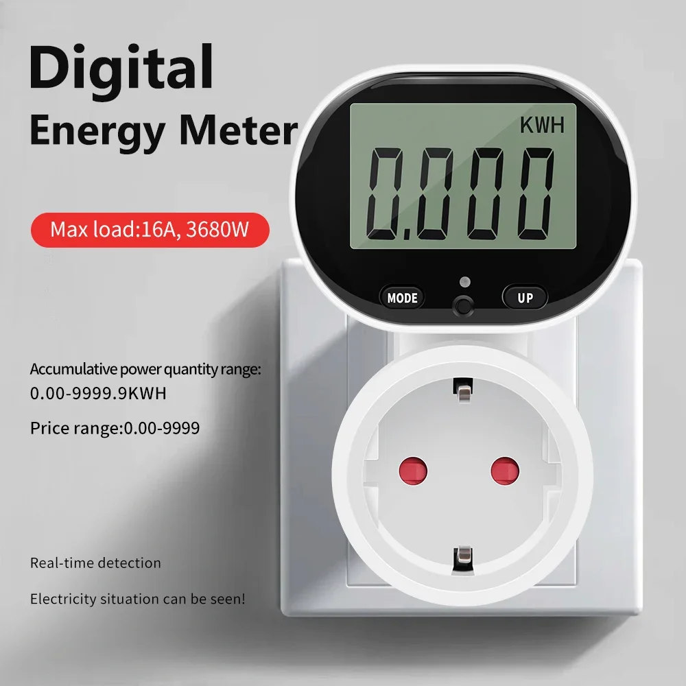 الاتحاد الأوروبي التوصيل الرقمي السلطة متر مقياس الطاقة Wattmeter 45 ° الدورية واط عرض عداد كهربائي الفولتميتر تكلفة الطاقة متر المقبس