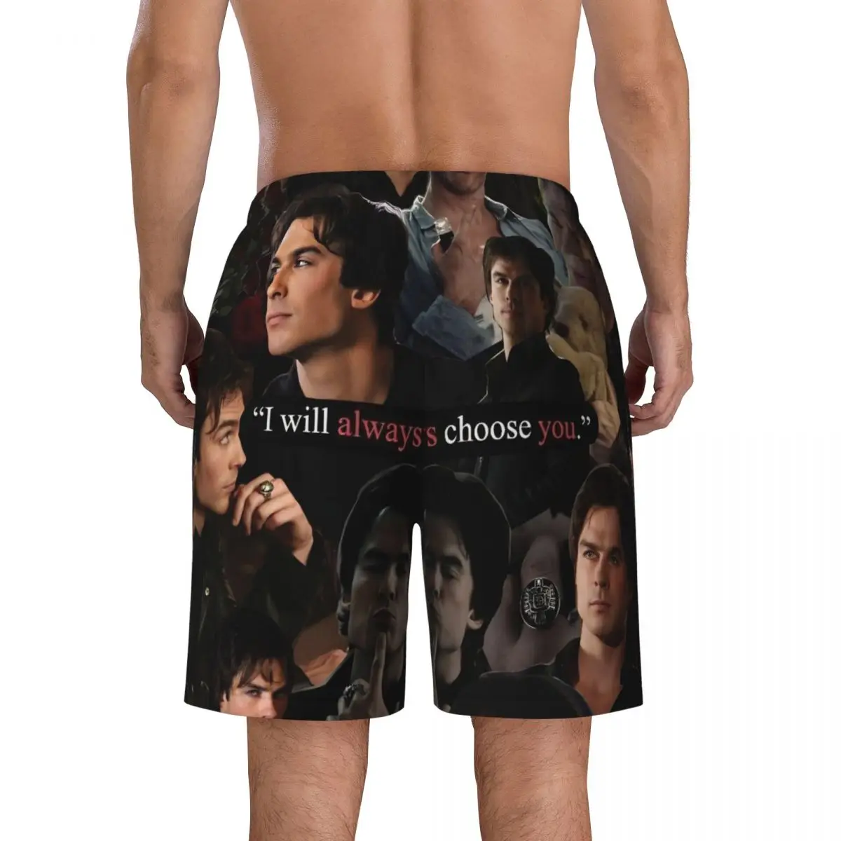 Summer Board Shorts Men The Vampire Diaries Damon Salvatore TV Series Surfing Graphic Beach Shorts Swimming Trunks Plus Size 3XL