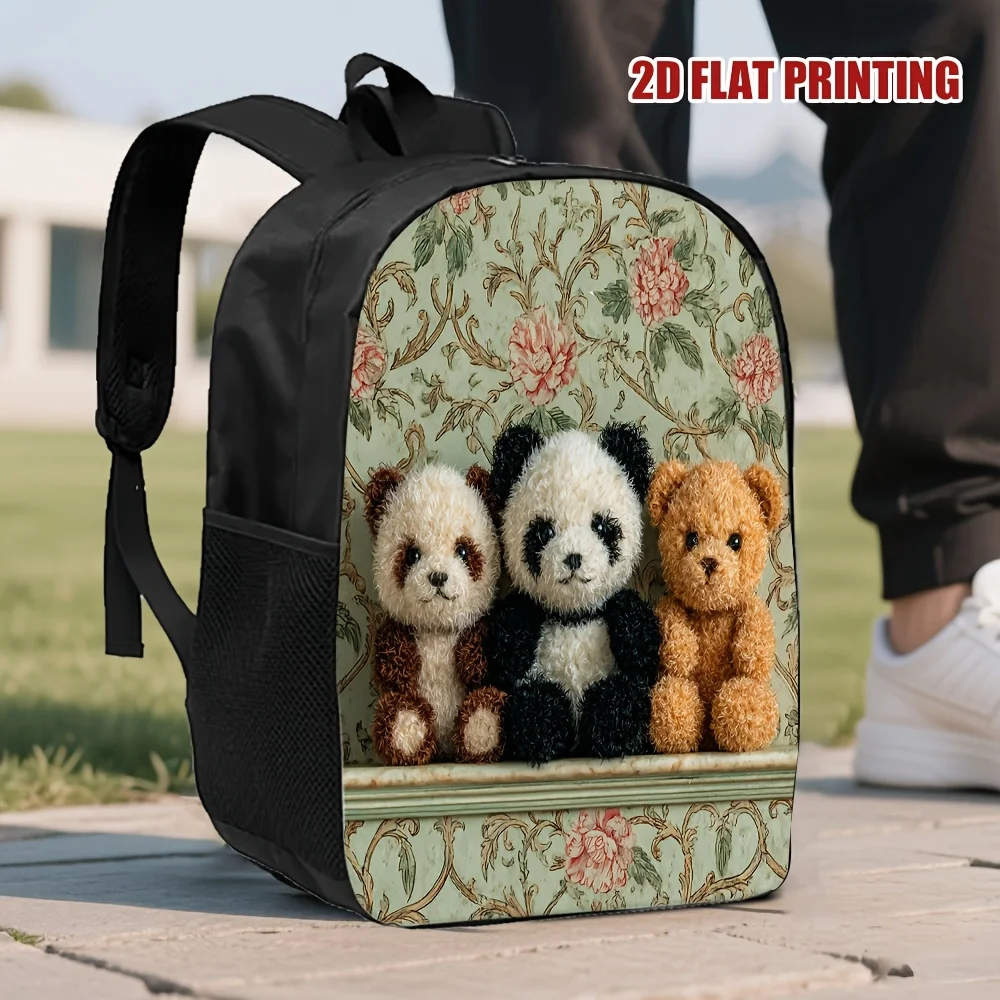 

1 Stylish 3-in-1 Plush Partner 2D Flat Printed Backpack - Lightweight Polyester Removable Adjustable Shoulder Strap Zipper