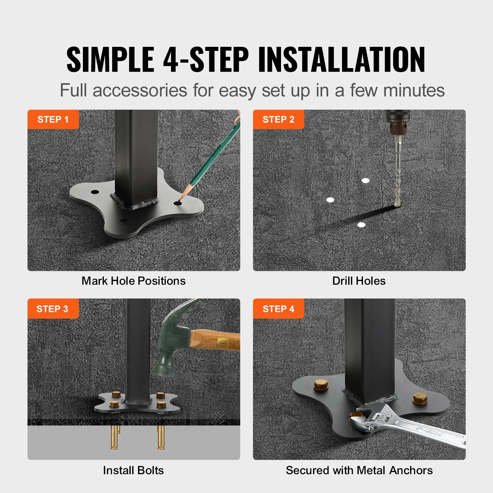 Outdoor Stair Railing, Fits For 1-5 Steps Transitional Wrought Iron Handrail, Adjustable Exterior Stair Railing With Fence,