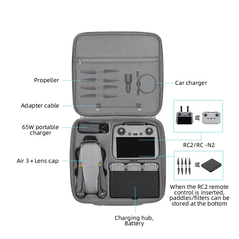 BRDRC Storage Bag for DJI Air 3S RC 2/RC N2 Remote Controller Battery Shouder Case for Air 3S Portable Hard Shell Bag Accesories