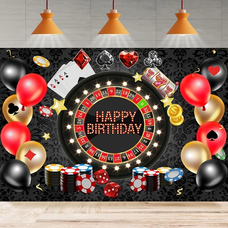 Photography Backdrop Casino Poker Las Vegas Roulette Chips Casino Night Birthday Background Party Backdrop Wall Banner Decor