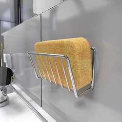 Sponge Holder for Kitchen Sink Movable Sink Sponge Holder with Suction Cups Stainless Steel Sink Caddy Suction Cup Sponge Brush