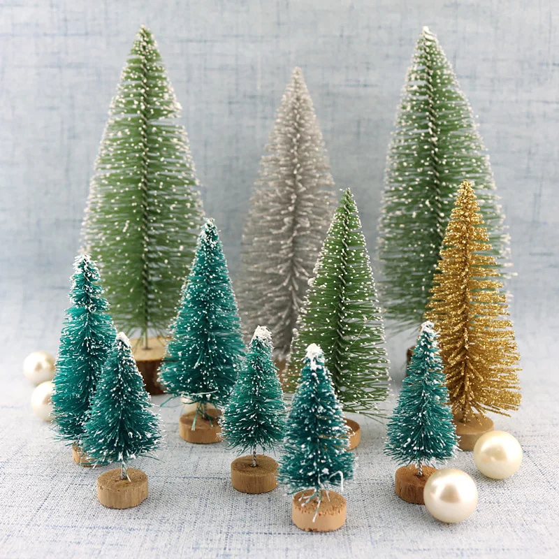 Mini Christmas Tree Ornaments 3.5-16cm Multi-Color Small Fake Pine Tree Desktop Ornament Sisal Cedar Pine Xmas New Year Decorate