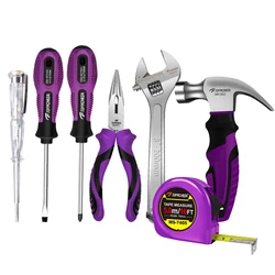 TOPFORZA Househould Repair Tool Set Tape Measure Claw Hammer Phillip Slotted Screwdriver Adjust Wrench Home Use Manual Tool Kit