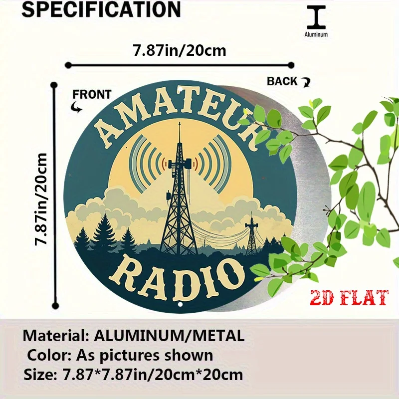 قطعة واحدة من ديكور الحائط لراديو الهواة العتيق - لافتة محطة راديو هام الرجعية مع برج وهوائي ونص راديو AMATEUR - أزرق مخضر وبني Retr