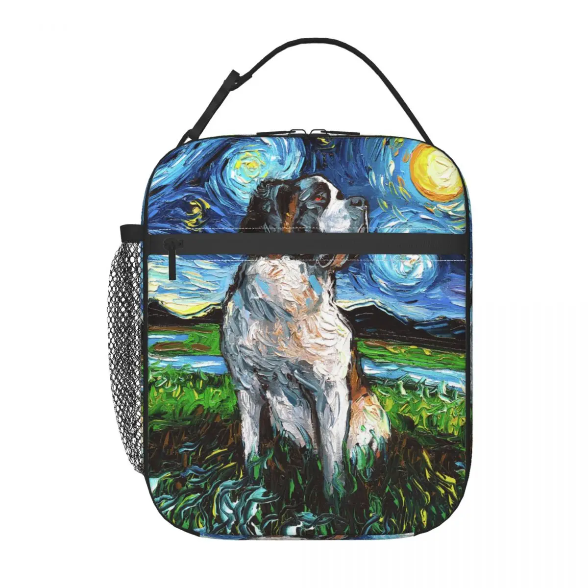 Custom Starry Night Saint Bernard Dog Lunch Bag Women Cooler Thermal Insulated Lunch Box for Kids School Children