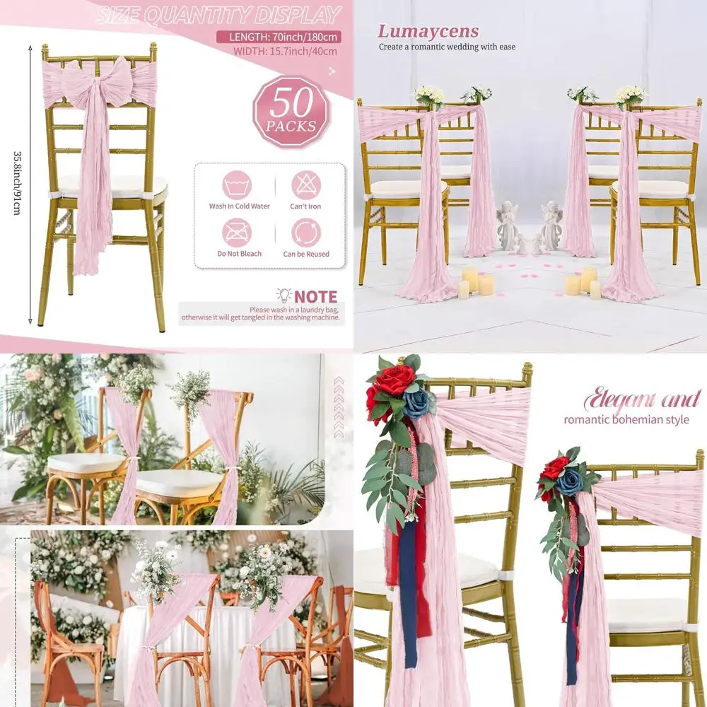 

Light Pink Cheesecloth Chair Sashes with Bows for Wedding Aisle and Party Event Chair Decorations