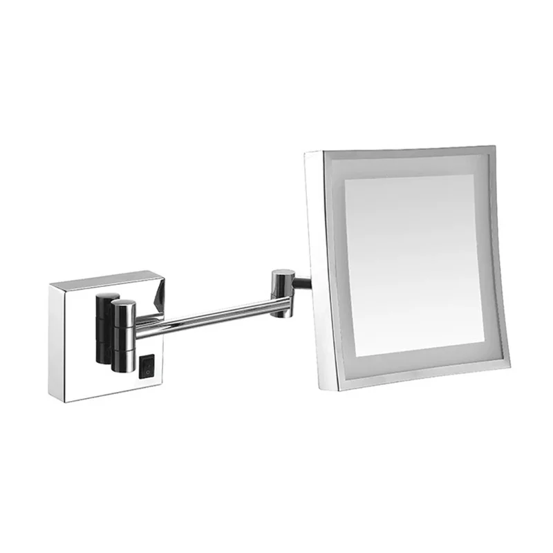 Bath Mirror Wall Mounted 8 inch Brass 3X Magnifying Dressing LED Mirror Folding Makeup Folding Cosmetic Mirror Bath Accessory