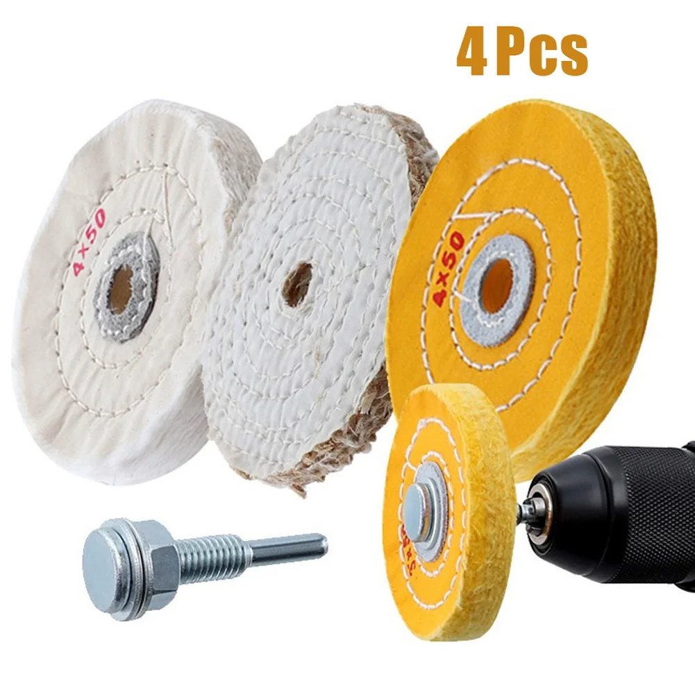 4inch Polishing Wheels Cotton Cloth Lint Buffing Wheels Adapter Grinding Set For Bench Grinder Electric Drill Abrasive Tools