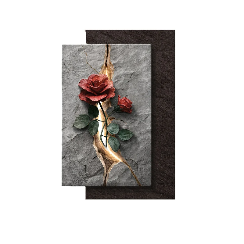 Modern Minimalist Entranceway Atmosphere Light Decorative Painting Entranceway Directly Opposite the Door Rose Flower Hanging Pa view 6
