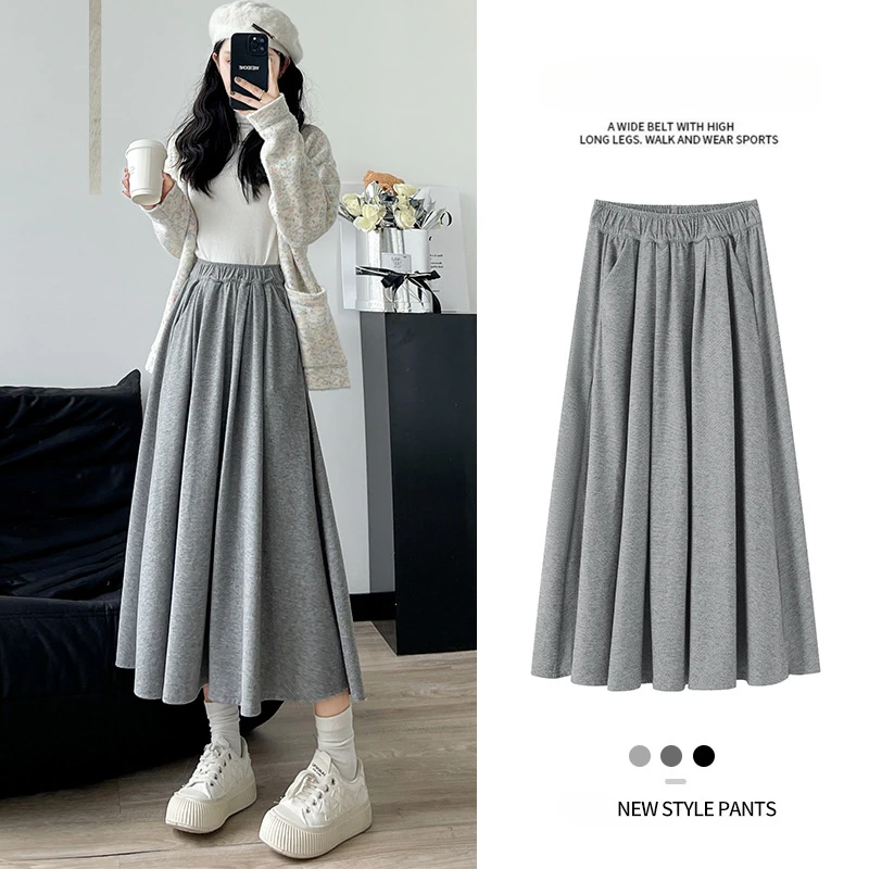 A-line Skirt Women High weight Long Skirts drooping feeling mid length skirt Solid Color Fashion Pleated