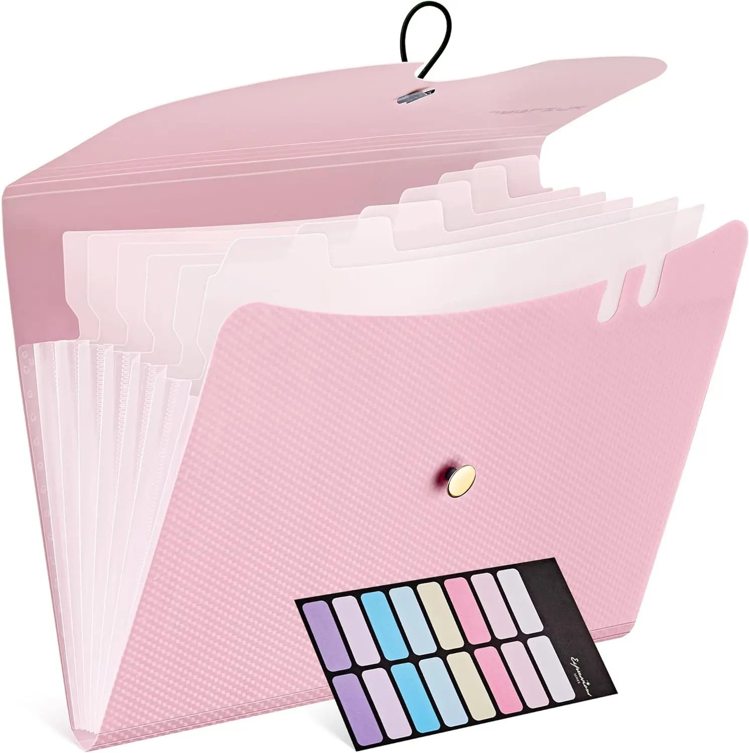 

7-Pocket Expanding A4 File Folder with Labels, Cute Macaron Pink Organizer for Home School Office Supplies