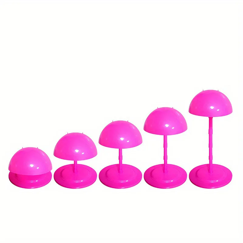 Supporto per parrucca in plastica nera per espositori per parrucche e cappelli Staffa a fungo Espositori per parrucche portatili regolabili Colore rosa bianco